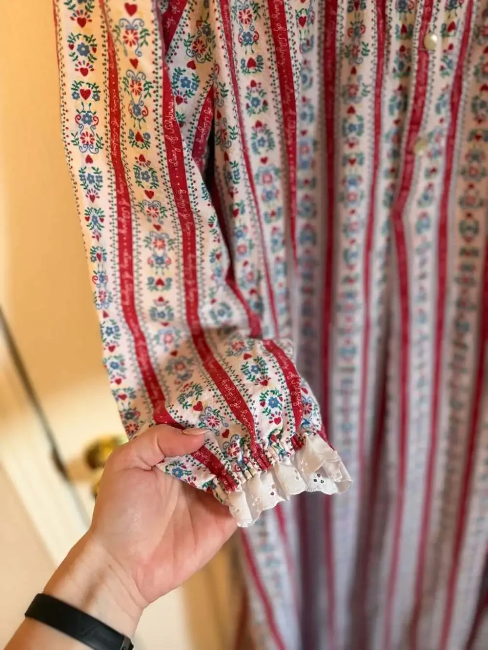Lanz of Salzburg by Eileen West Flannel Nightgown Red Floral Stripe